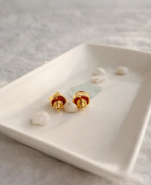 Carnelian 18K Gold Plated Stud Earrings