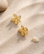 18K Gold Plated Filigree Flower Stud Earrings