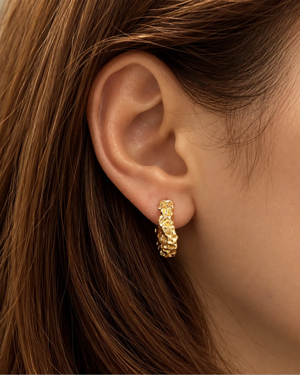 18K gold plated textured organic semi hoop earrings - view 5