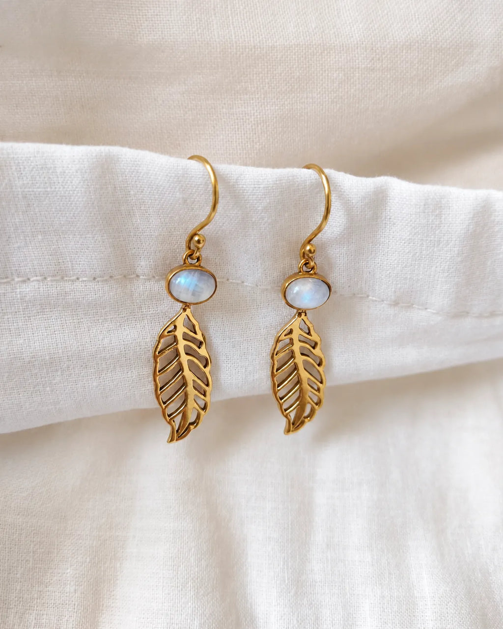 Moonstone Leaf Drop Earrings