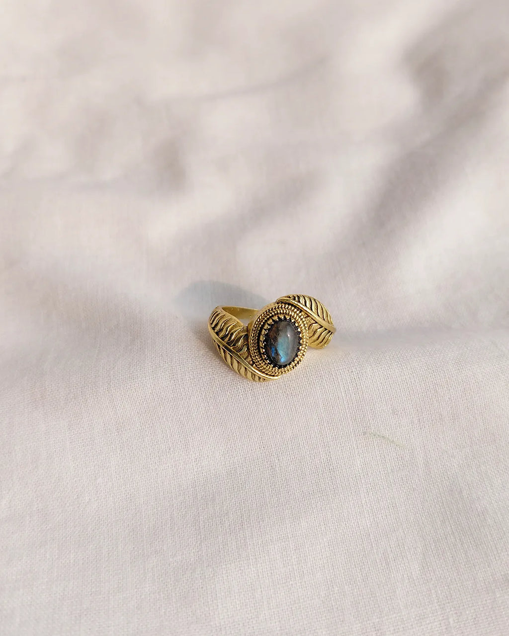 Labradorite Vintage Leaf Statement Ring