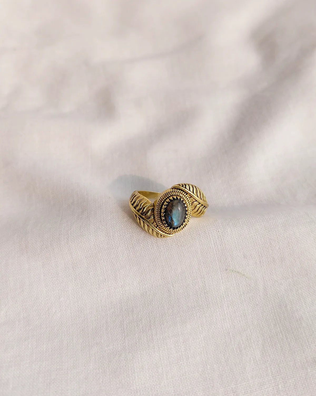 Labradorite Vintage Leaf Statement Ring