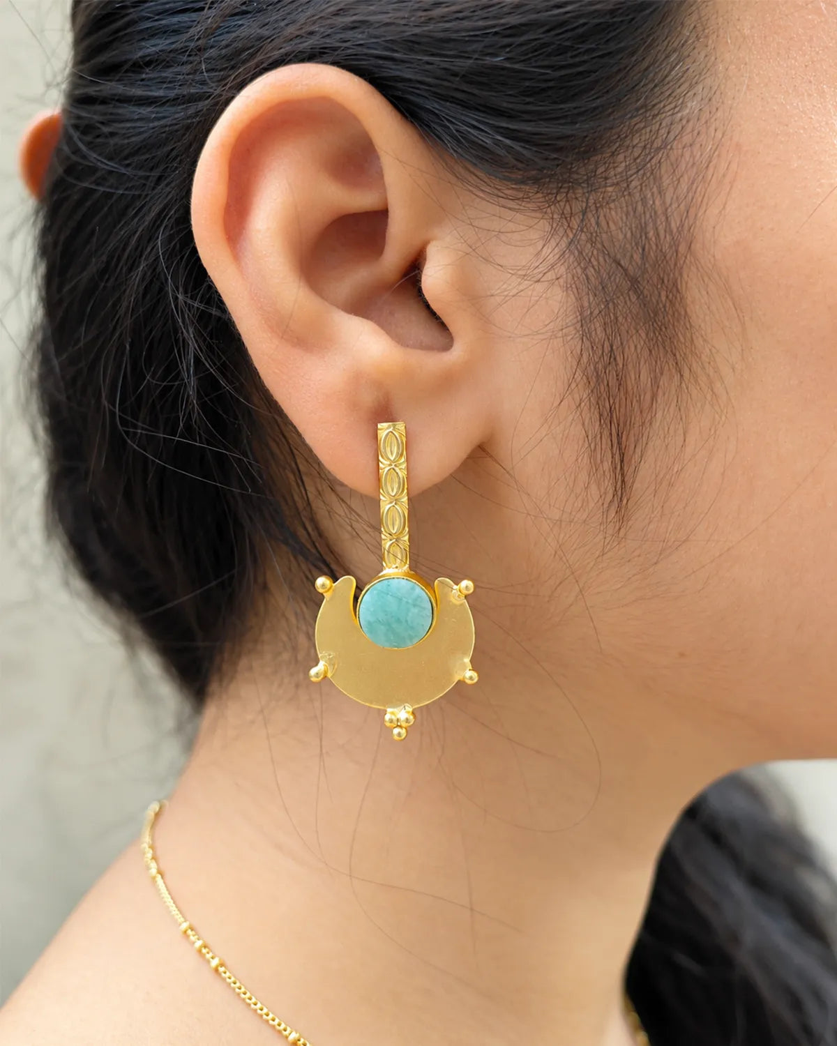 Amazonite 18K Gold Plated Statement Earrings