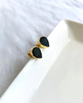 Black teardrop gold plated stud earrings view 2