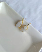 Raw white stone gold hook earrings