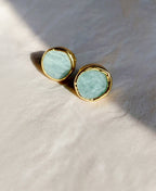 Round Aquamarine Gold Stud Earrings