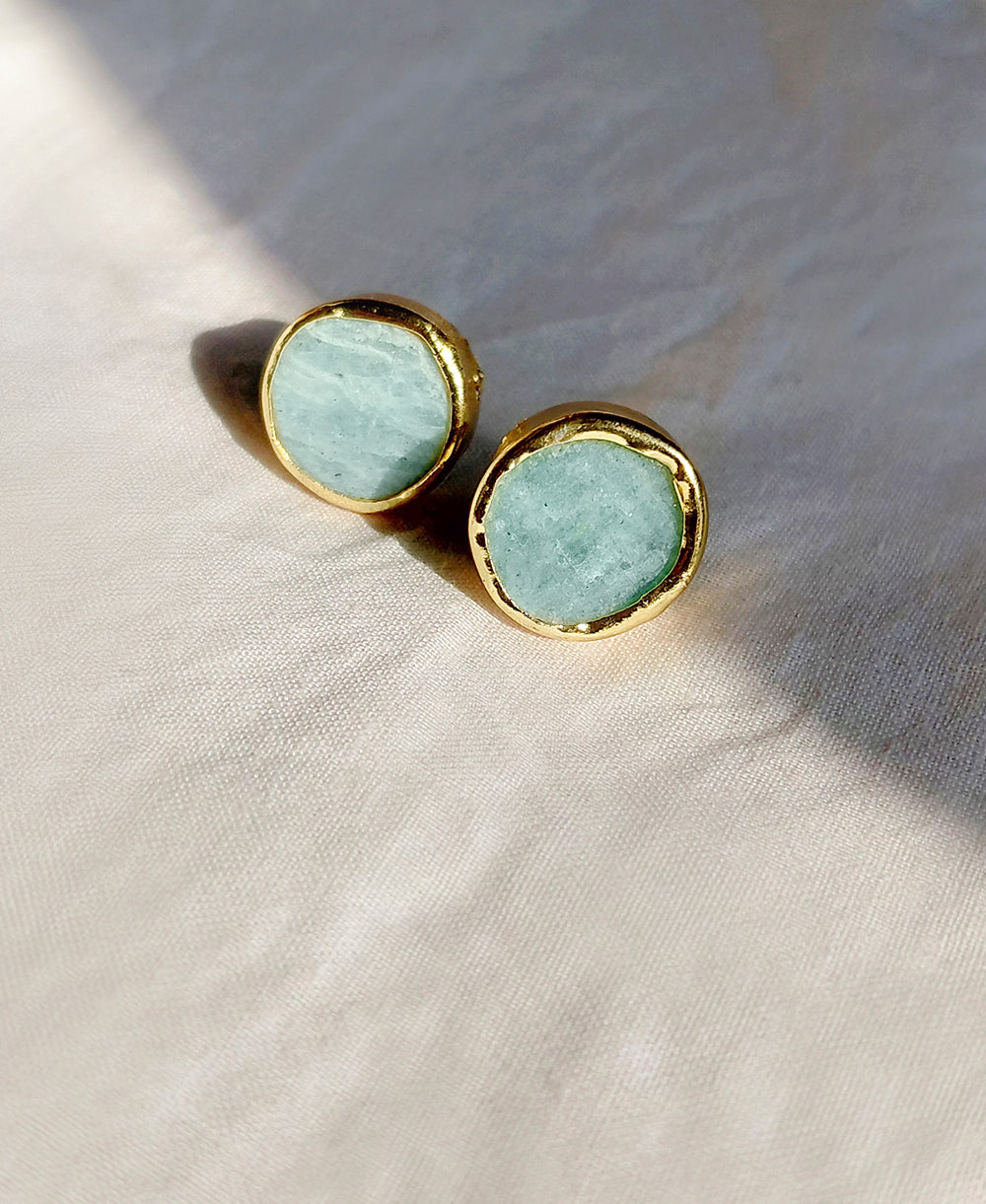 Round Aquamarine Gold Stud Earrings