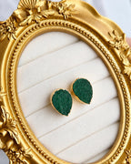 Emerald Green Raw Stone Gold Plated Stud Earrings