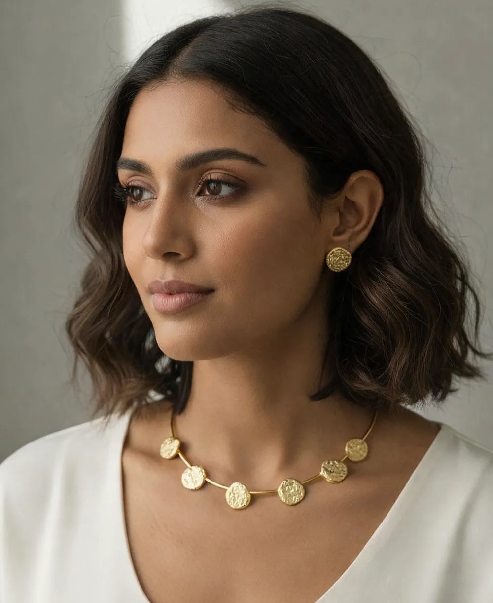 Gold Coin Necklace & Earring Set