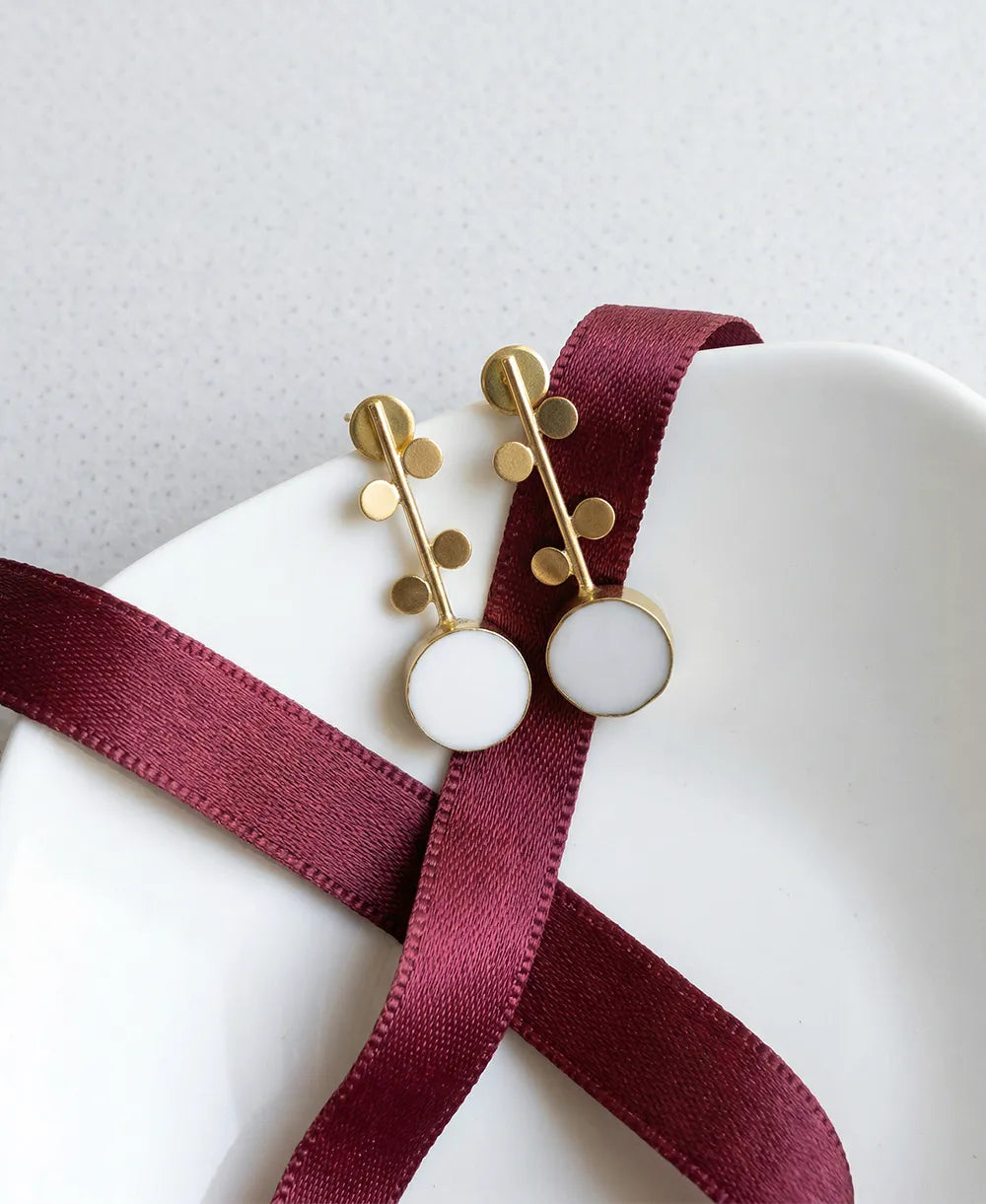 Gold Disc Bar Ear Climber Earrings