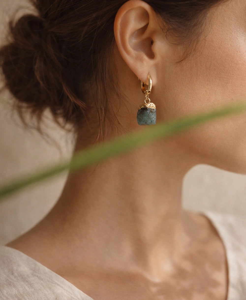 Emerald Gold Hoop Drop Earrings