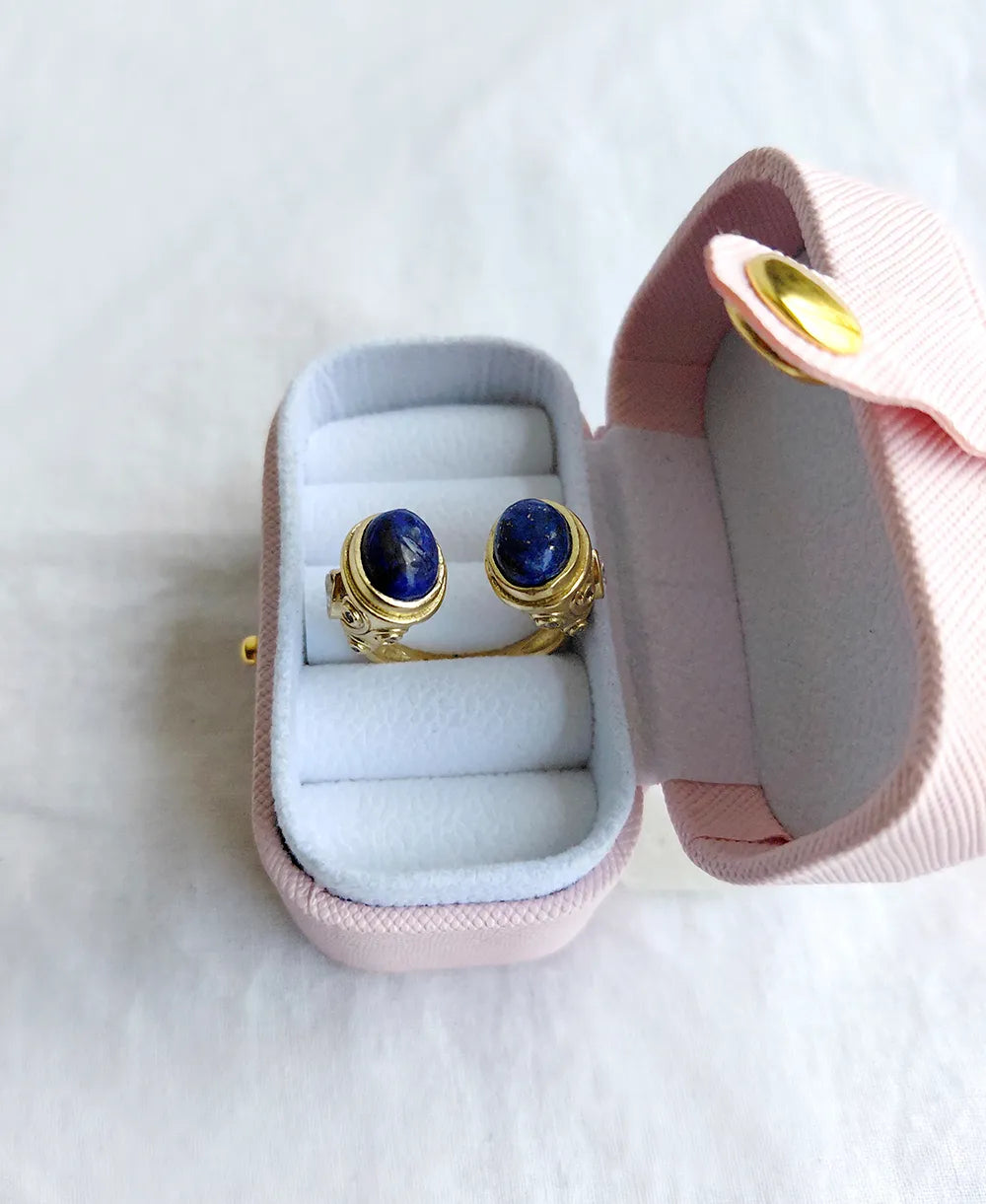 Blue stone open ring displayed in jewellery box