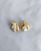 18K gold-plated real pearl sculptural stud earrings