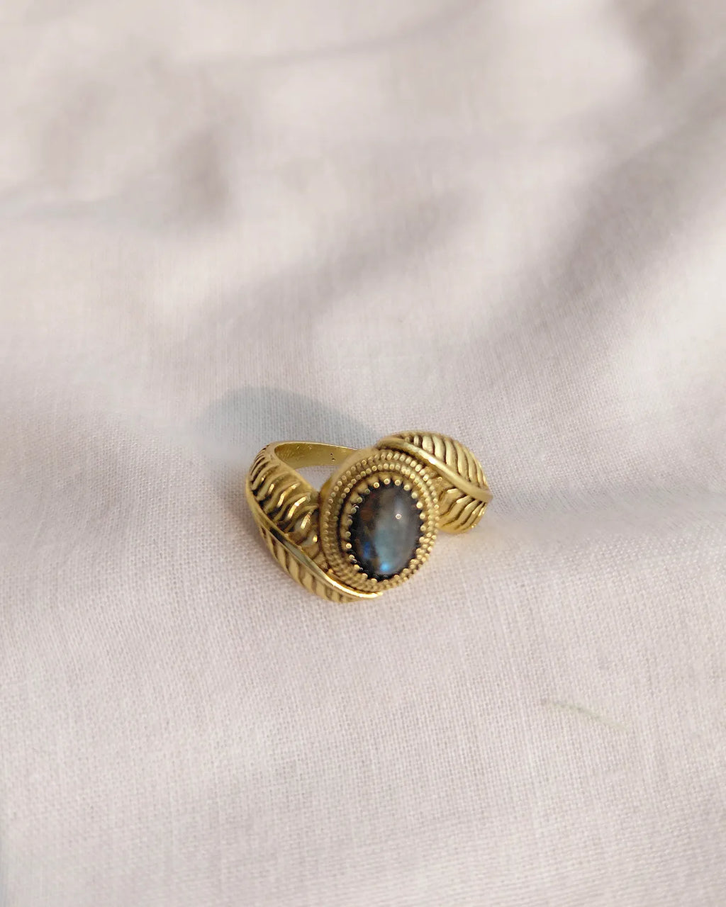 Labradorite Vintage Leaf Statement Ring