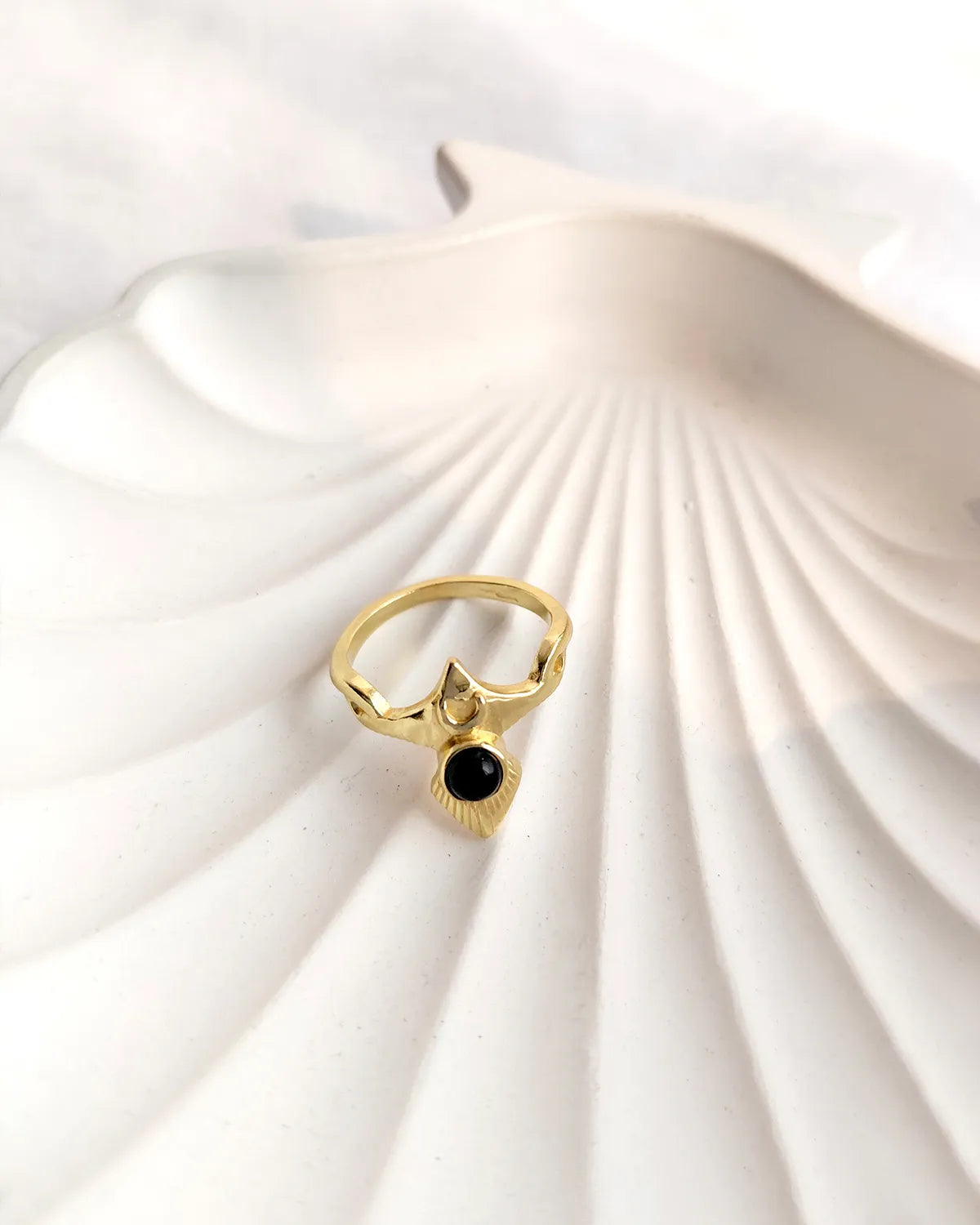 Black Stone Gold Plated Statement Ring