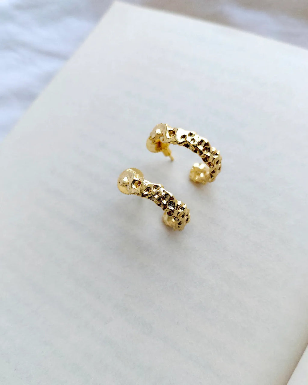 18K gold plated textured organic semi hoop earrings - view 6