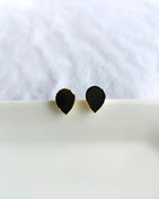 Black teardrop gold plated stud earrings view 3