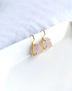 Raw rose quartz gold hook earrings
