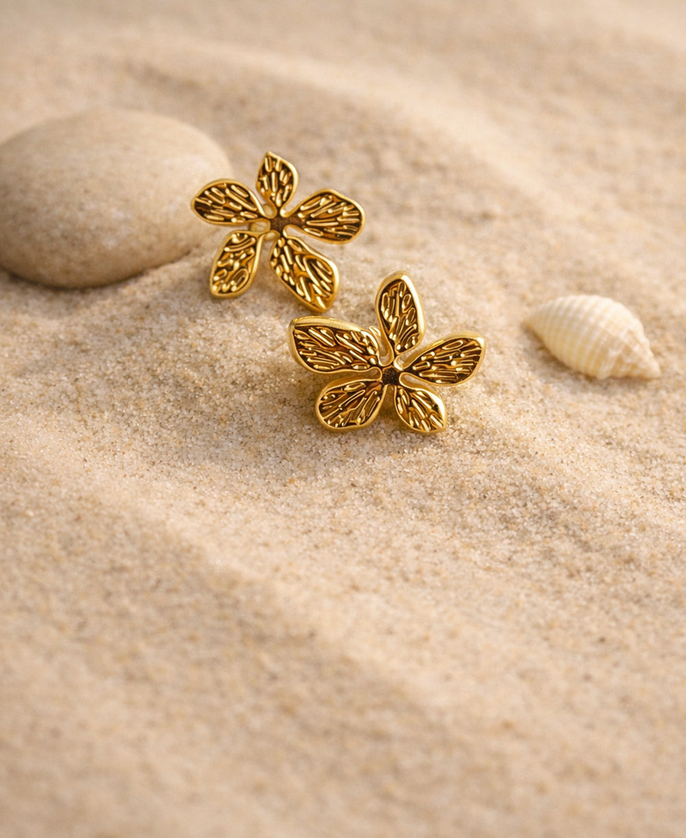 18K Gold Plated Filigree Flower Stud Earrings
