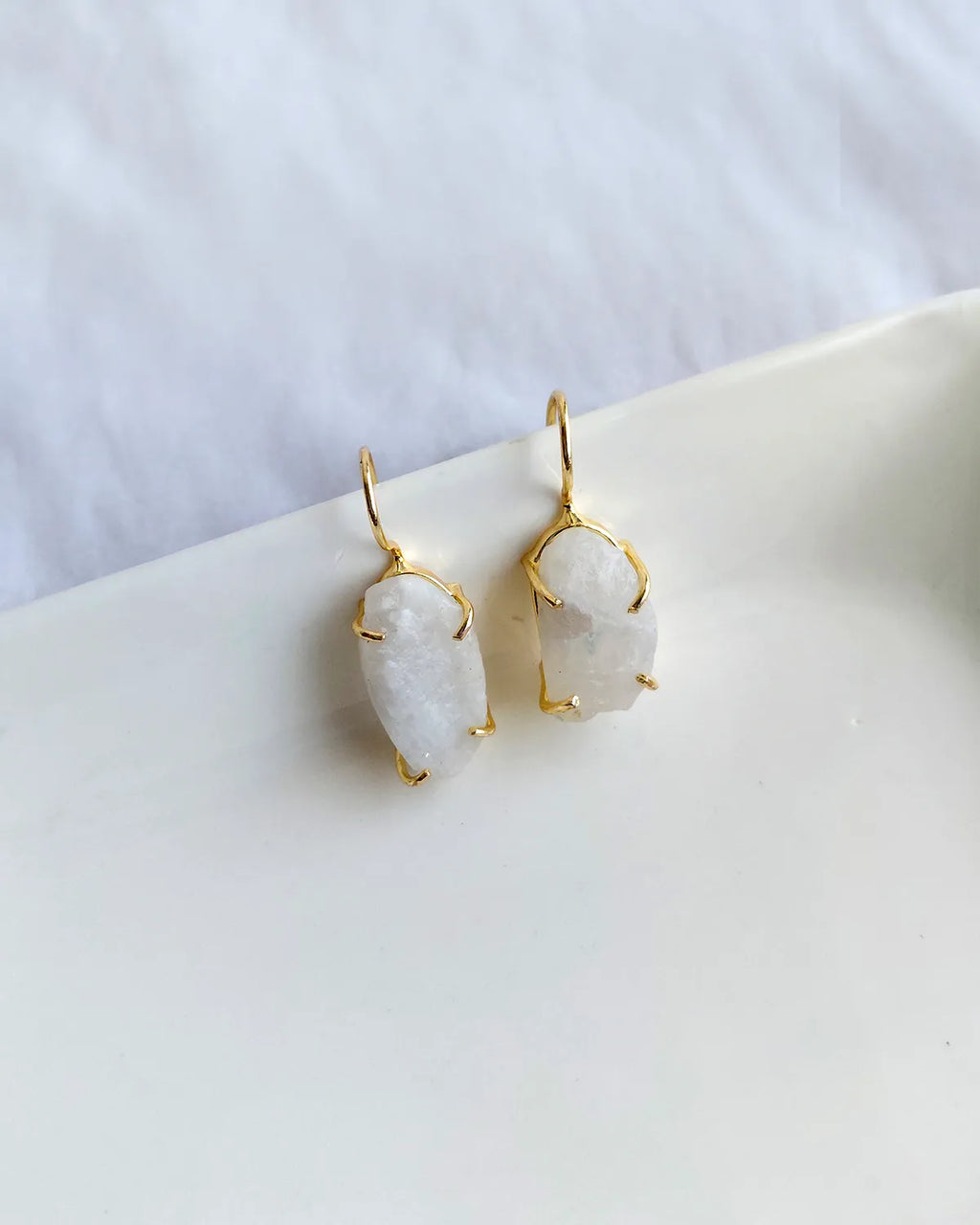 Raw white stone gold hook earrings
