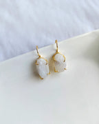 Raw white stone gold hook earrings