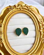 Emerald Green Raw Stone Gold Plated Stud Earrings