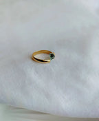 Sage Pebble Aventurine 18K Gold Plated Ring with small natural green gemstone and adjustable gold band.