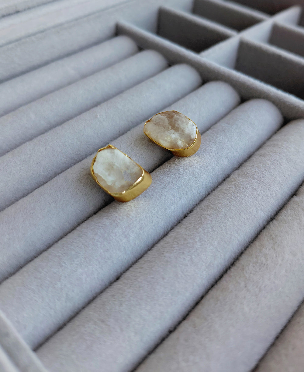 Raw Moonstone Stud Earrings