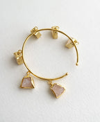 Rose Quartz Multi-Charm Gold Bangle Bracelet