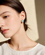 Round Aquamarine Gold Stud Earrings