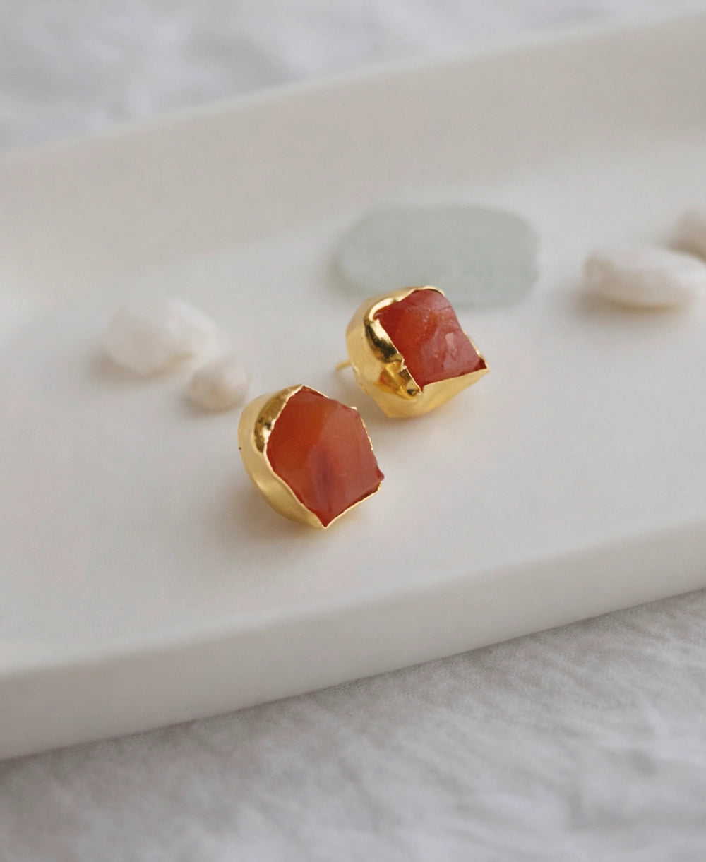 Carnelian 18K Gold Plated Stud Earrings