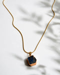 Raw labradorite gold pendant necklace front view