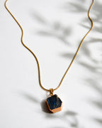Raw labradorite gold pendant necklace front view