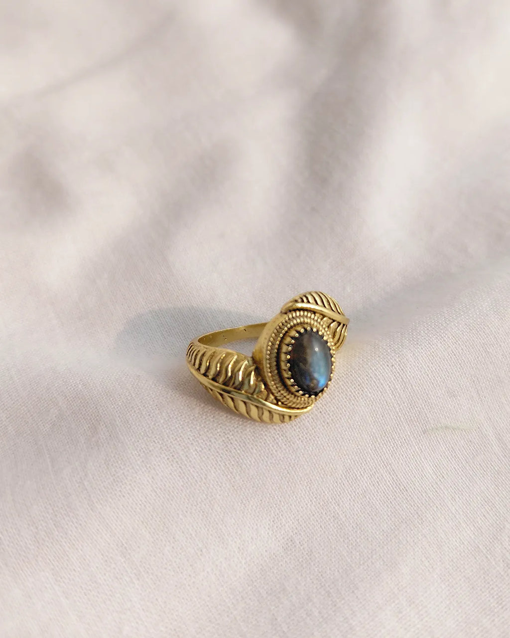 Labradorite Vintage Leaf Statement Ring