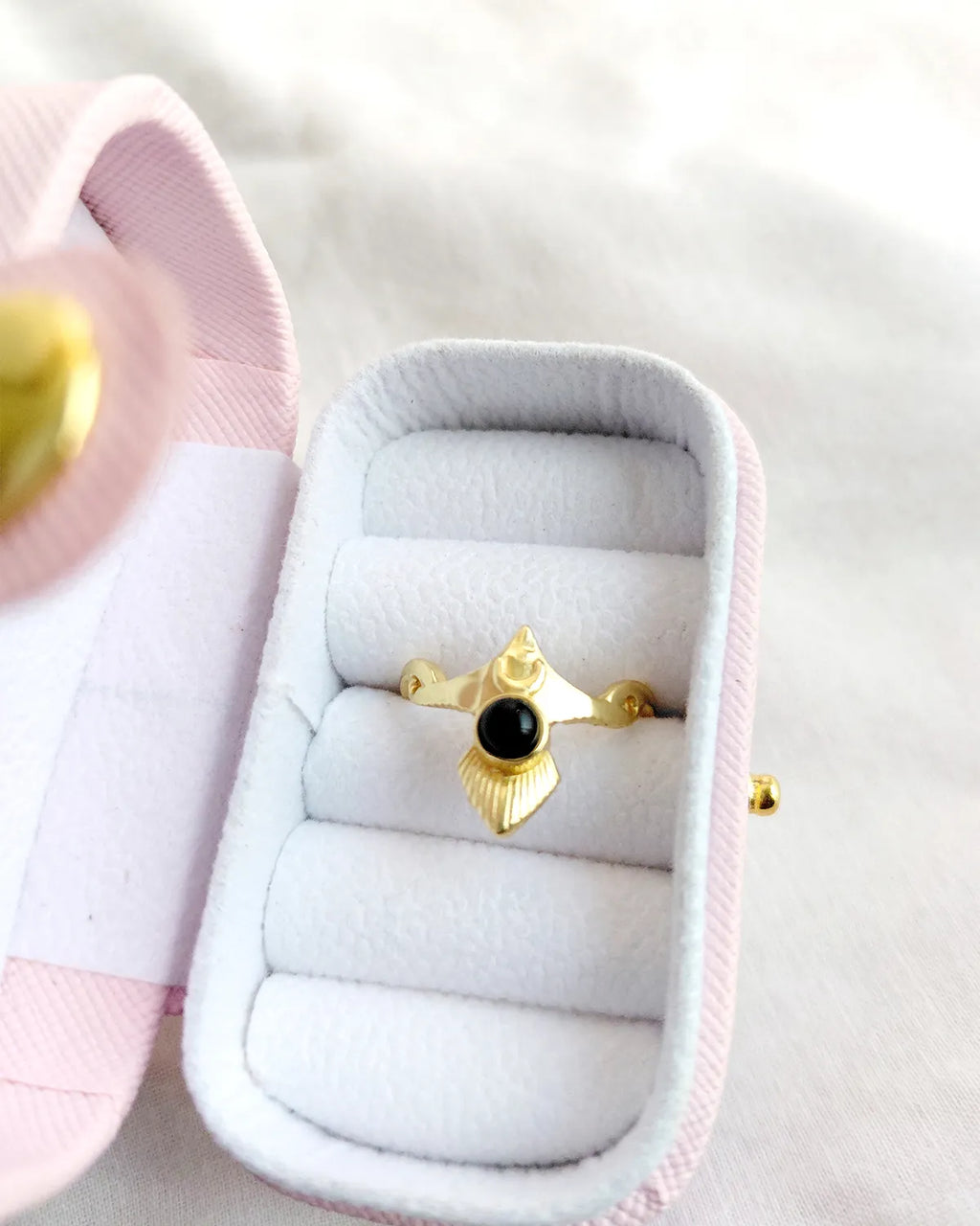 Black Stone Gold Plated Statement Ring