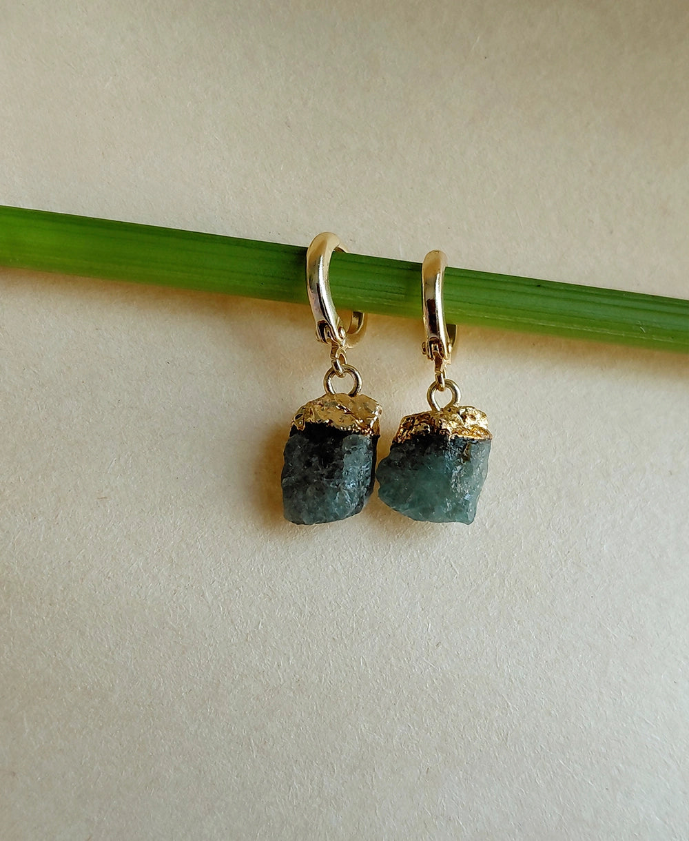 Emerald Gold Hoop Drop Earrings