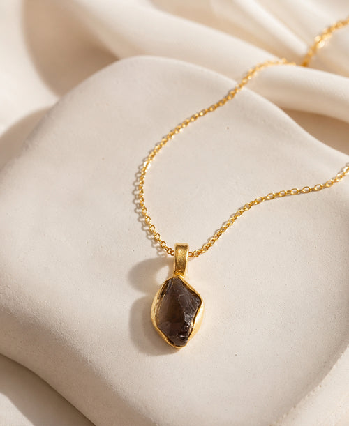 Black Tourmaline Gold Chain Necklace & Stud Earrings Set