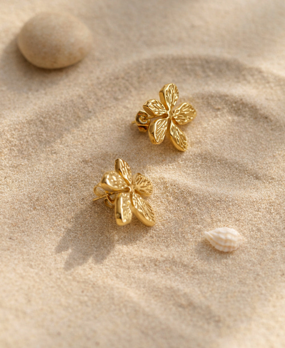 18K Gold Plated Filigree Flower Stud Earrings