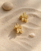 18K Gold Plated Filigree Flower Stud Earrings