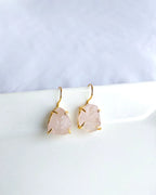Raw rose quartz gold hook earrings