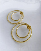 Hammered Double Hoop 18K Gold Plated Earrings