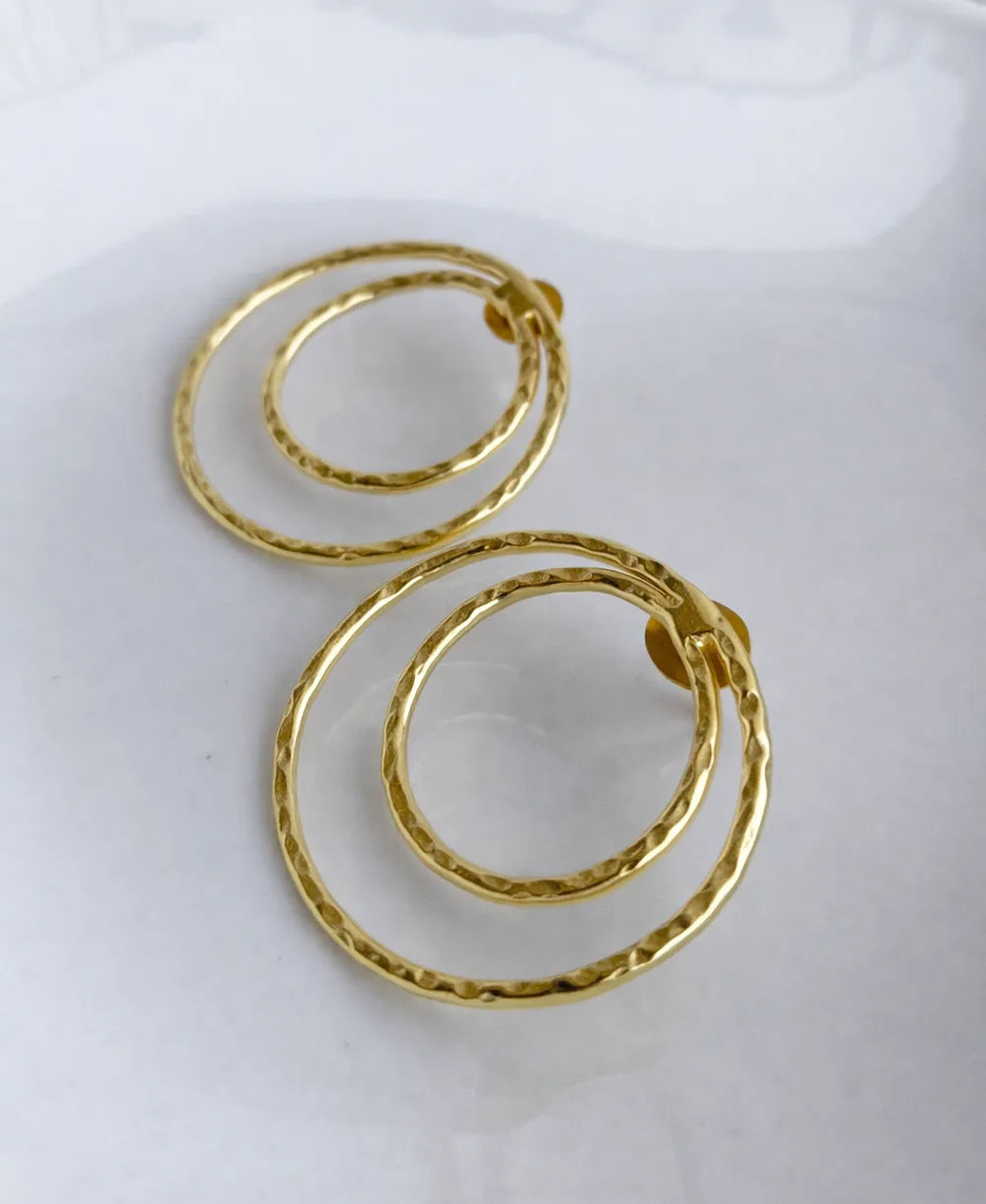Hammered Double Hoop 18K Gold Plated Earrings