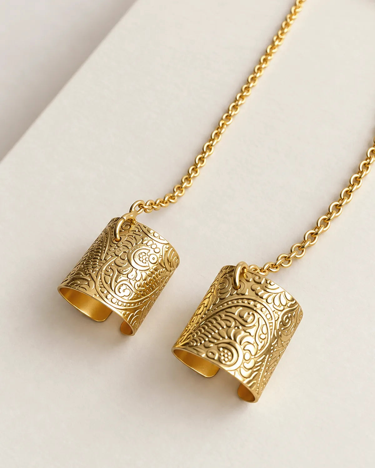 18K gold plated ornate ear cuff chain earrings product close-up