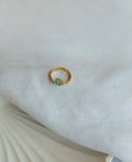 Sage Pebble Aventurine 18K Gold Plated Ring with small natural green gemstone and adjustable gold band.