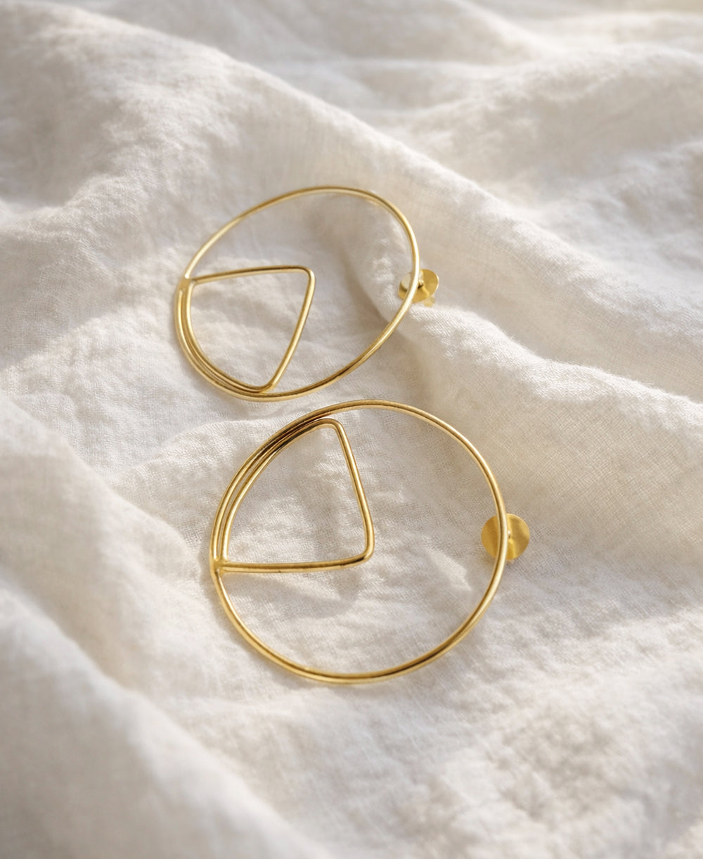 Gold Circle & Triangle Geometric Earrings