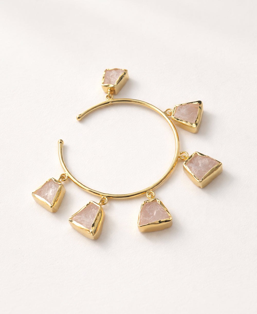 Rose Quartz Multi-Charm Gold Bangle Bracelet