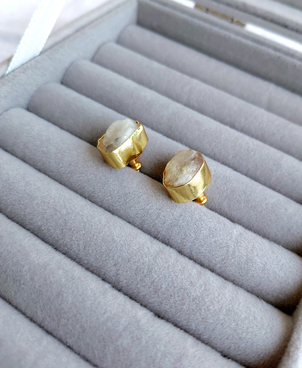 Raw Moonstone Stud Earrings