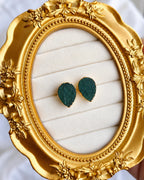 Emerald Green Raw Stone Gold Plated Stud Earrings