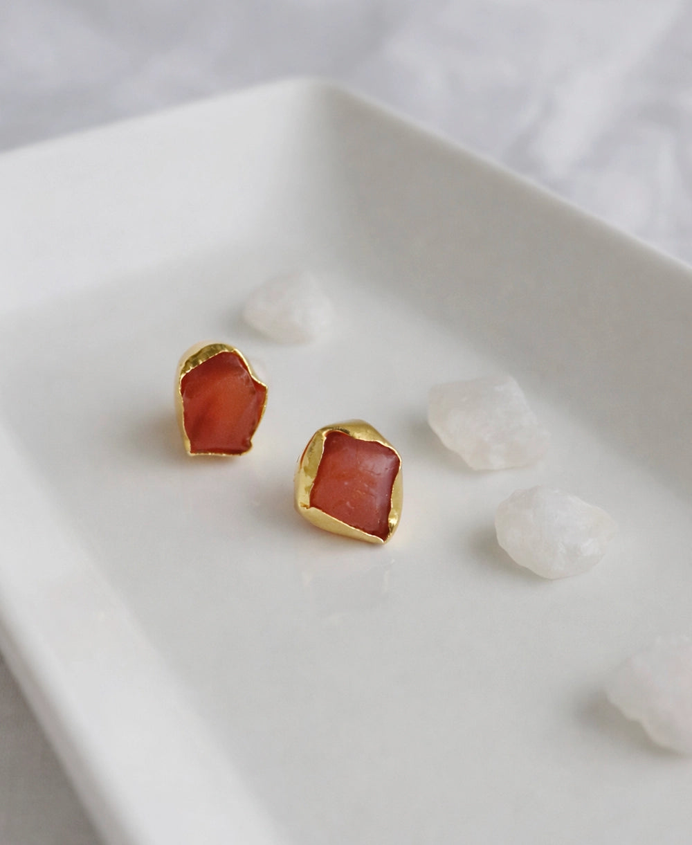 Carnelian 18K Gold Plated Stud Earrings