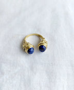 Royal blue double stone gold open ring front